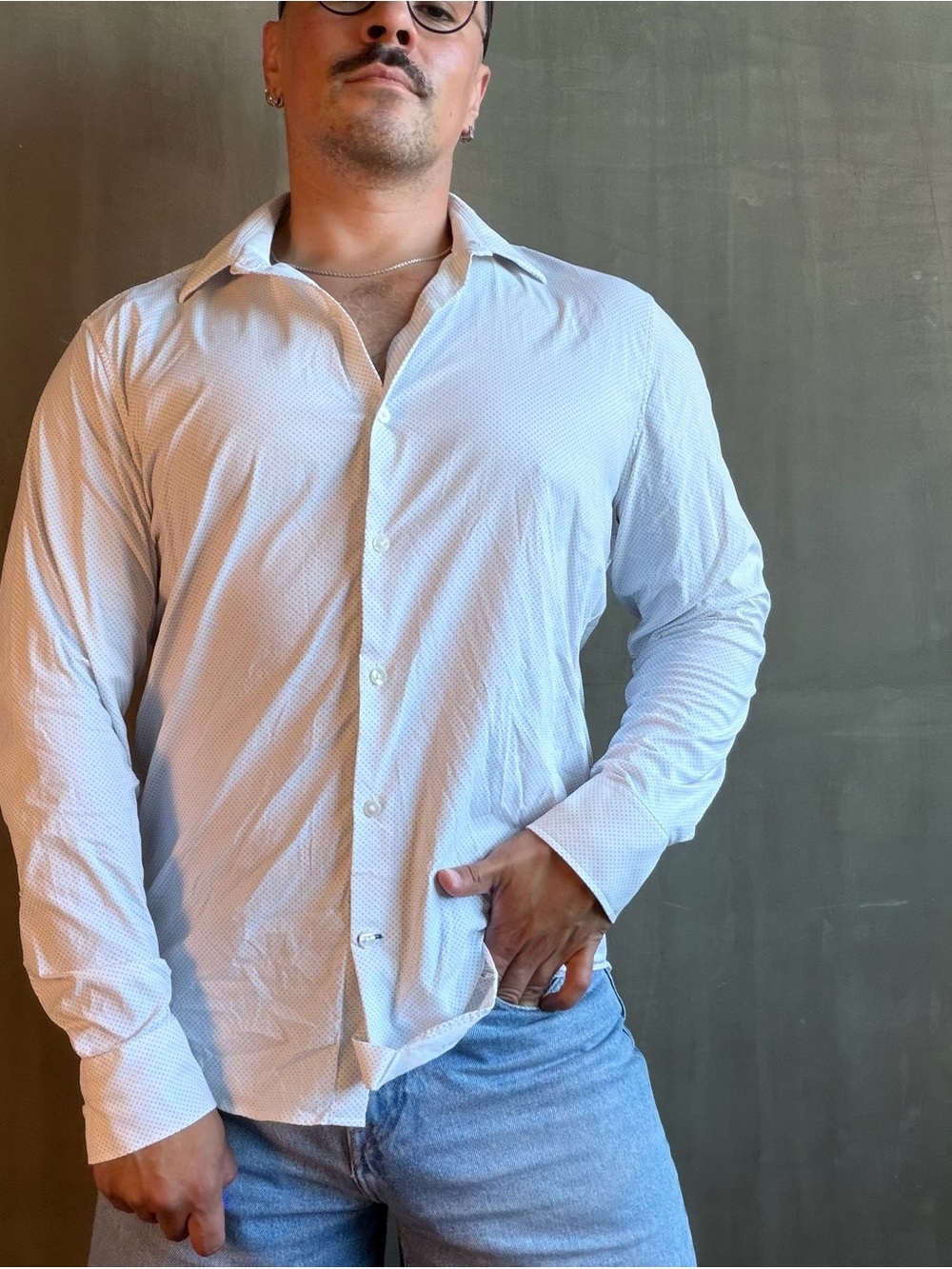 Bonobos Men’s L Standard Fit White Blue Dot Long Sleeve Button Down Shirt